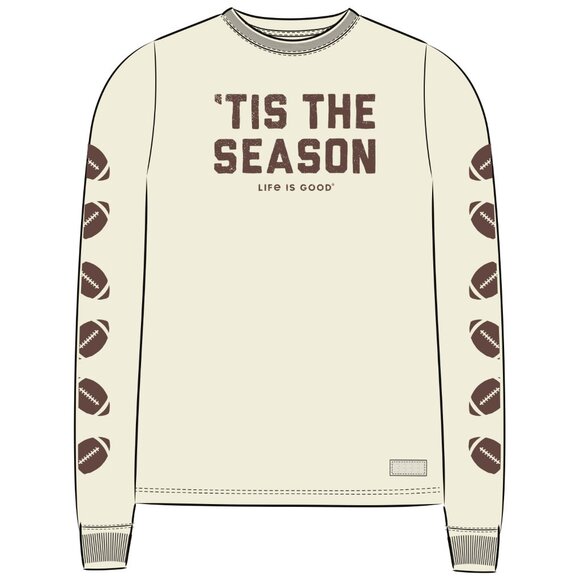 NWT Life Is Good Football Long Sleeve Women’s ’Tis The Season Shirt Small Beige - Picture 2 of 3